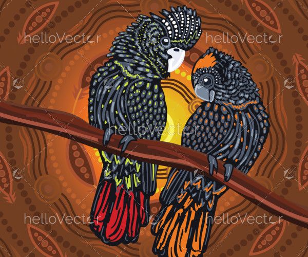 Aboriginal art vector painting with cockatoo birds
