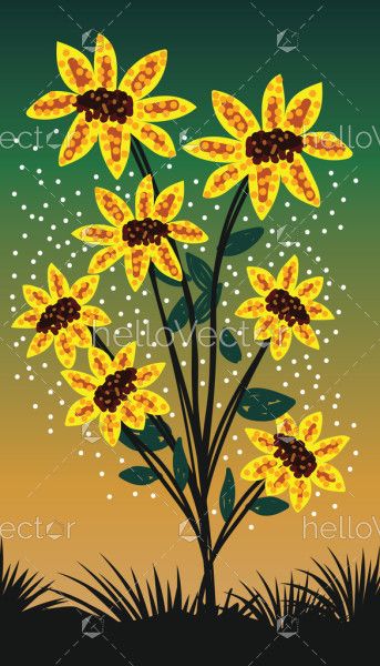 Aboriginal style sunflower tree illustration