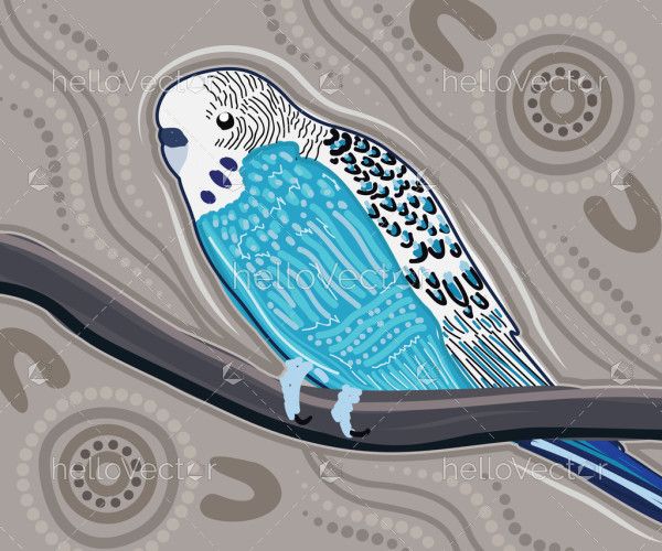Blue budgie aboriginal artwork illustration