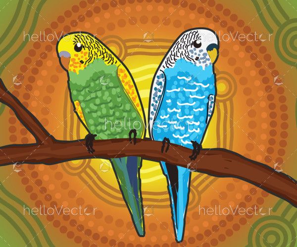 Budgerigars aboriginal artwork illustration