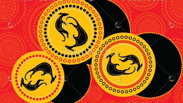 Connection concept, Aboriginal art vector painting with kangaroo. Illustration based on aboriginal style of dot background.
