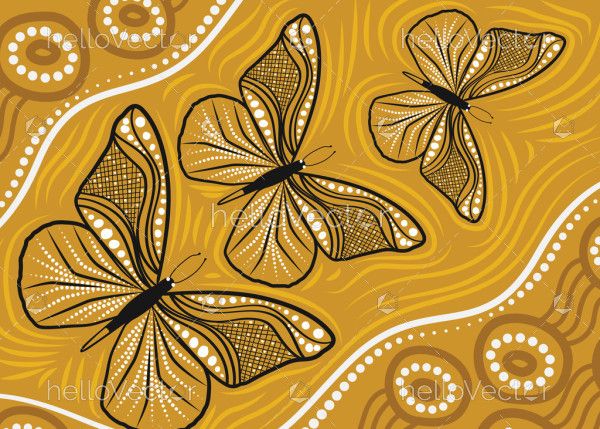 Aboriginal art vector background with butterfly
