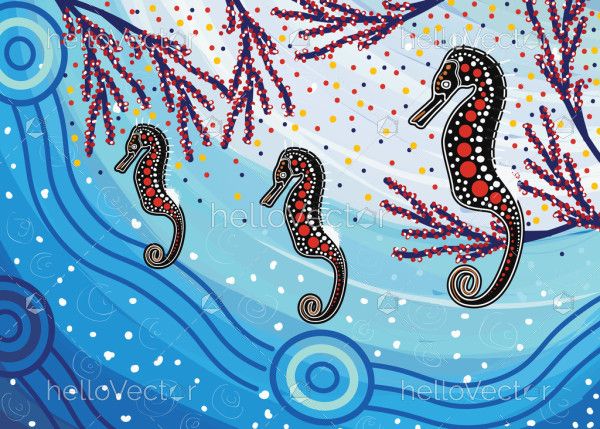 Seahorse aboriginal dot painting - Vector