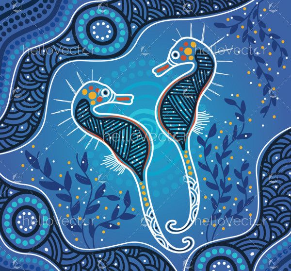 Aboriginal style of seahorse art - Illustration