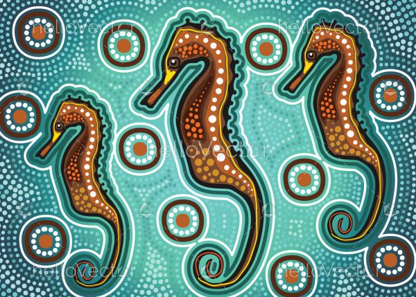 Aboriginal style of dot seahorse artwork