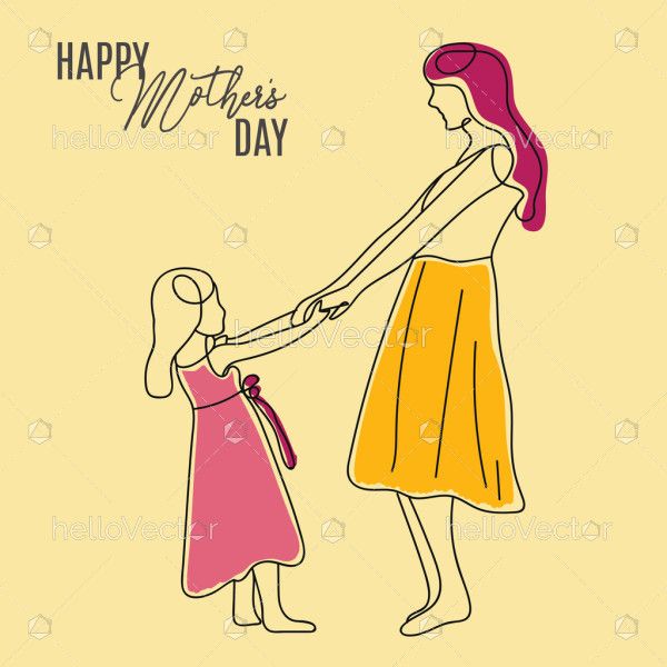 Mom and daughter love illustration for mothers day