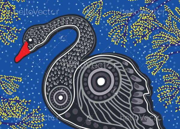 Black swan bird art in aboriginal style