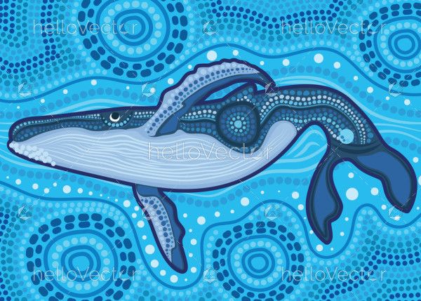 Whale aboriginal dot art - Vector