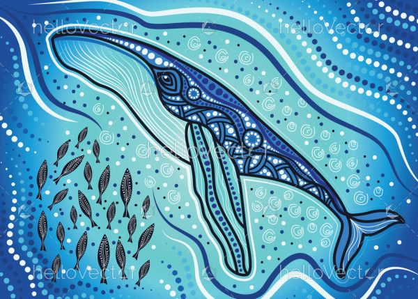 Whale in the ocean - Aboriginal art vector painting