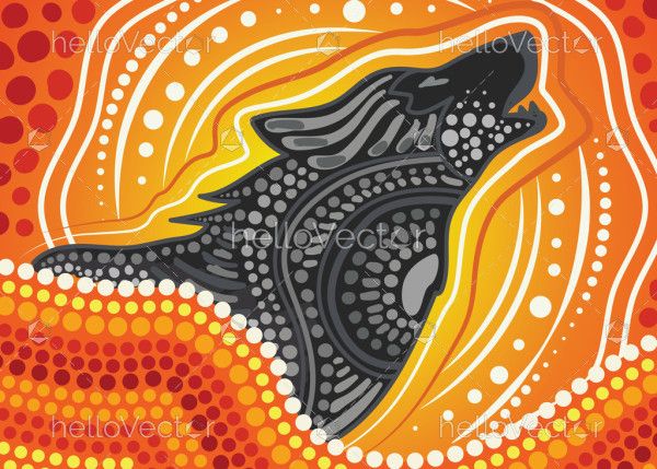 Aboriginal art vector painting with wolf