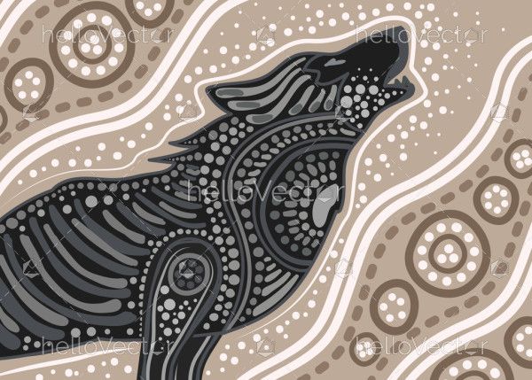 Aboriginal dot artwork with Wolf