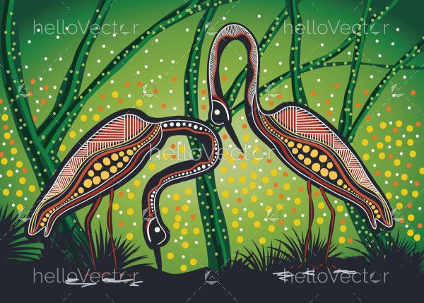 Aboriginal dot art design with heron