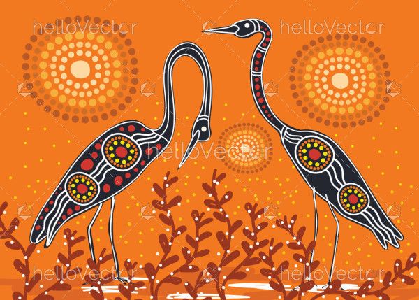 Aboriginal style of heron art - Illustration