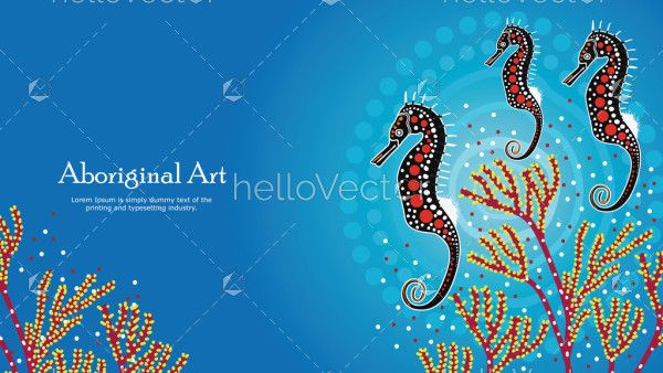 Aboriginal dot art banner design with seahorse