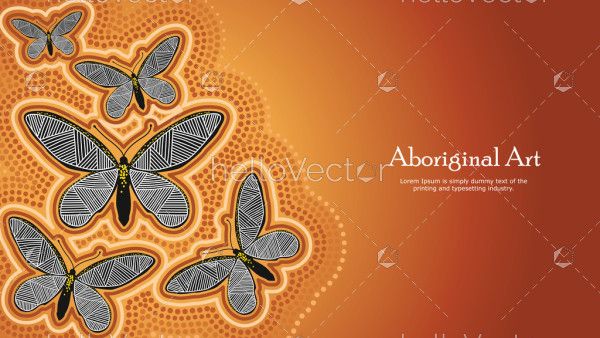 Aboriginal dot art banner design with butterfly