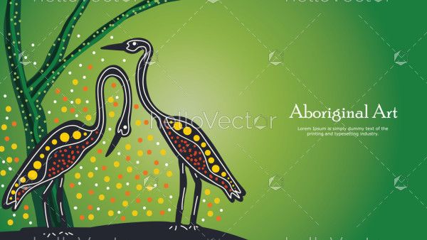 Aboriginal dot art poster design with heron