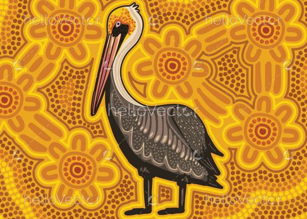 Aboriginal dot art design with pelican