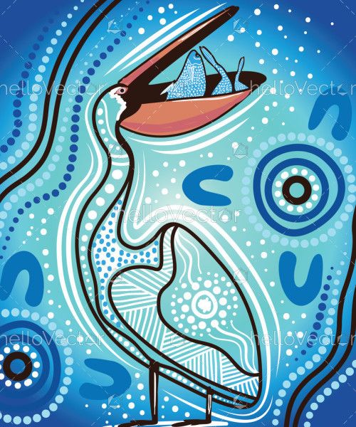 Pelican aboriginal dot painting - Vector