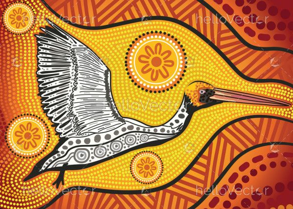 Aboriginal style of dot pelican artwork