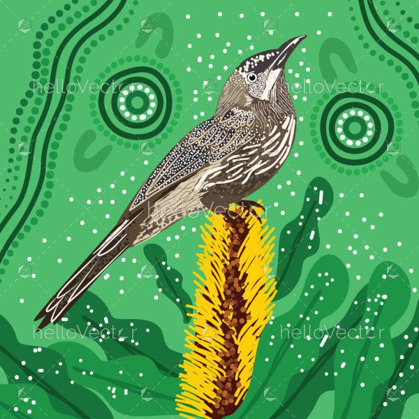 Western Wattlebird Aboriginal Artwork - Vector