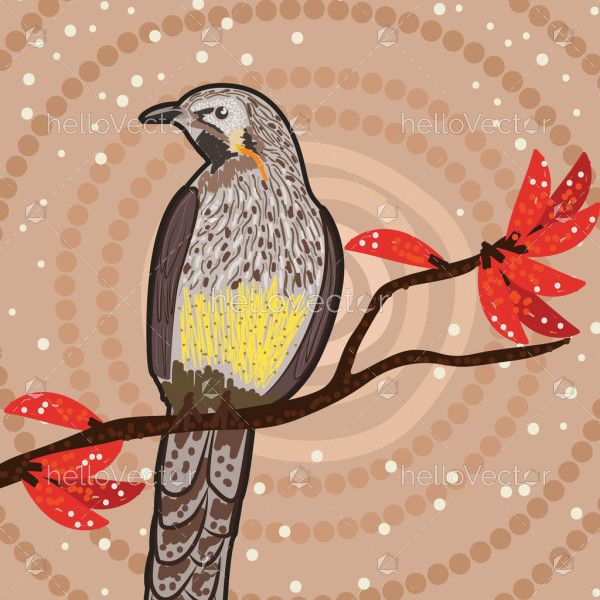 Yellow Wattlebird Aboriginal Artwork - Vector