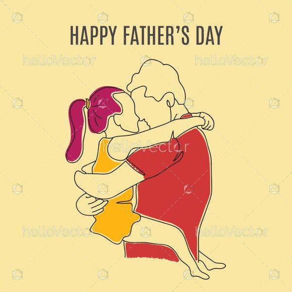 Father holds the little daughter in his arms. Happy fathers day greeting card