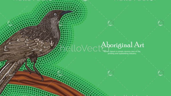 Aboriginal dot art banner design with Little Wattlebird