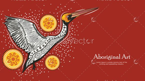Aboriginal art banner background with pelican