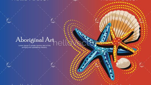 Aboriginal dot art banner design with starfish