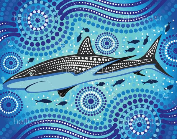 Shark aboriginal dot art - Vector