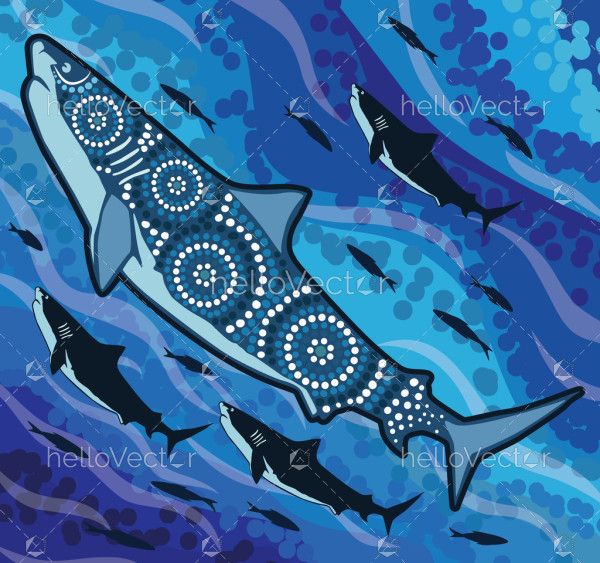 Underwater shark aboriginal vector dot painting