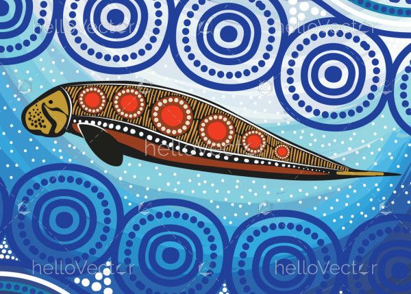 Dugong underwater art in aboriginal dot style