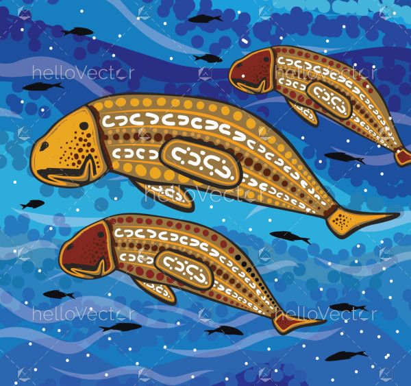 Aboriginal style of dugong art - Illustration