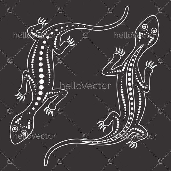 Vector lizard. Aboriginal art lizard illustration.