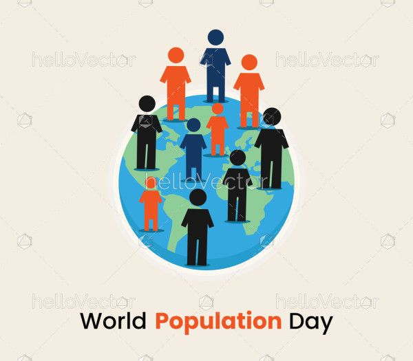 Crowd on earth, world population day graphic