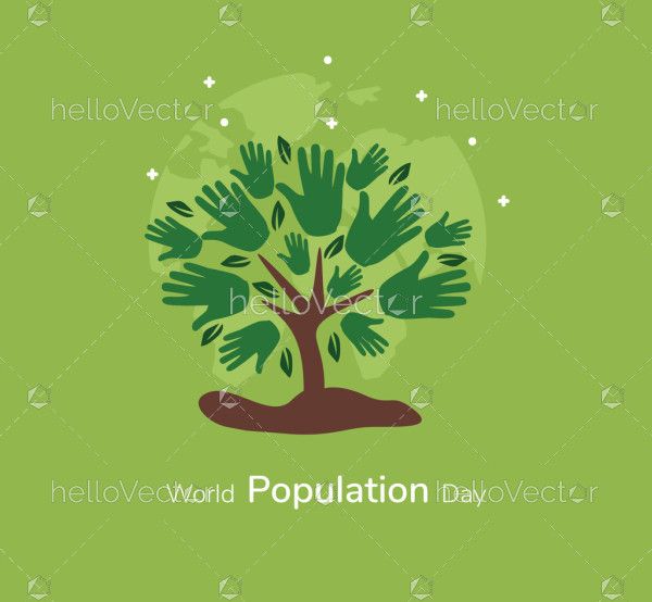 World population day banner with human hand tree