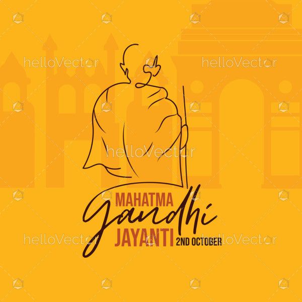 Mahatma Gandhi Outline Sketch Poster, Happy Gandhi Jayanti