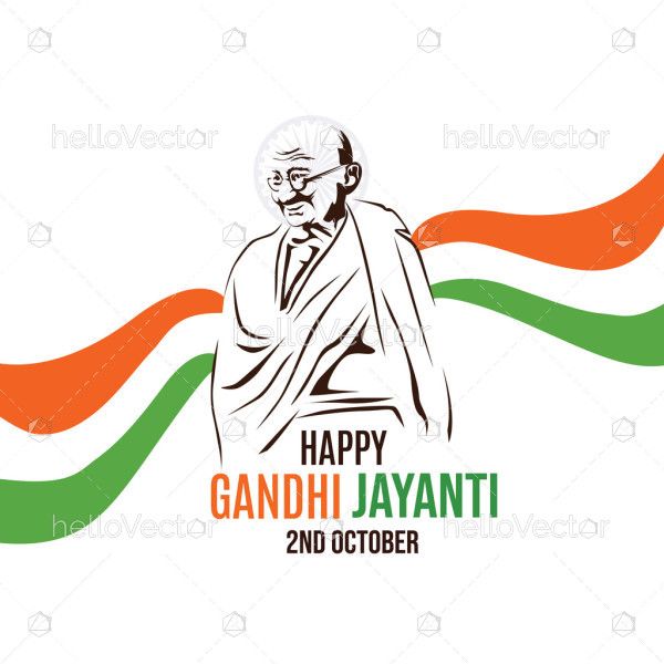 Mahatma Gandhi Outline Portrait With Indian National Flag Background