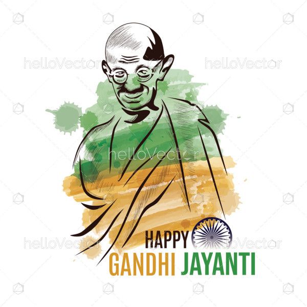 Mahatma Gandhi Abstract Watercolor Portrait, Happy Gandhi Jayanti