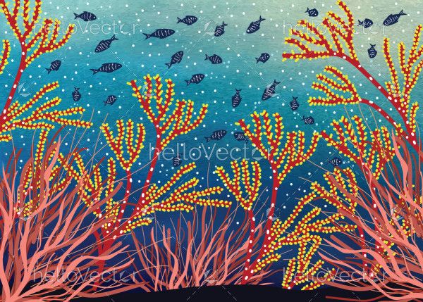 Underwater concept aboriginal artwork - Vector