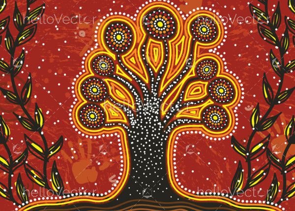 Aboriginal dot art tree painting