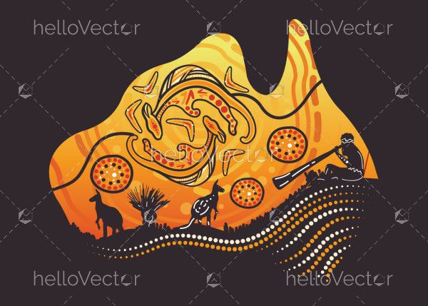 Map of Australia decorated with aboriginal art - Vector illustration