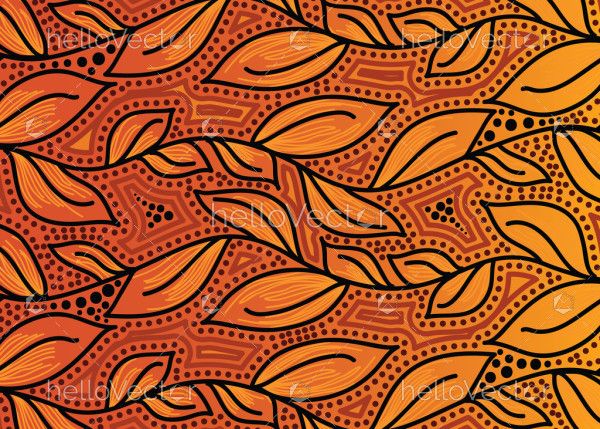 Aboriginal dot art leaves pattern background