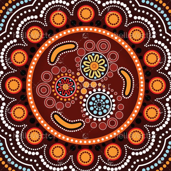 Aboriginal dot art background with boomerang - Vector illustration