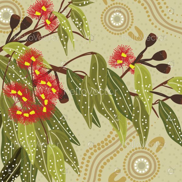 Aboriginal art vector painting with gumtree
