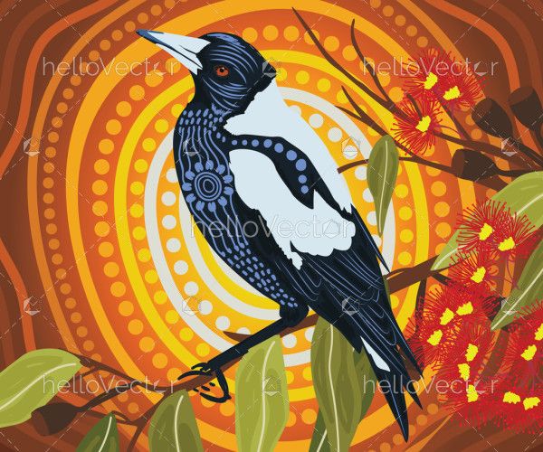 Magpie aboriginal dot painting - Vector