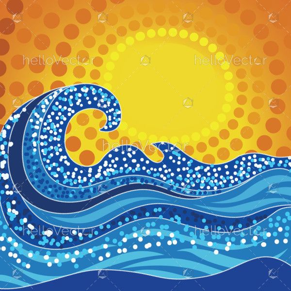 Aboriginal style of water waves art - Illustration