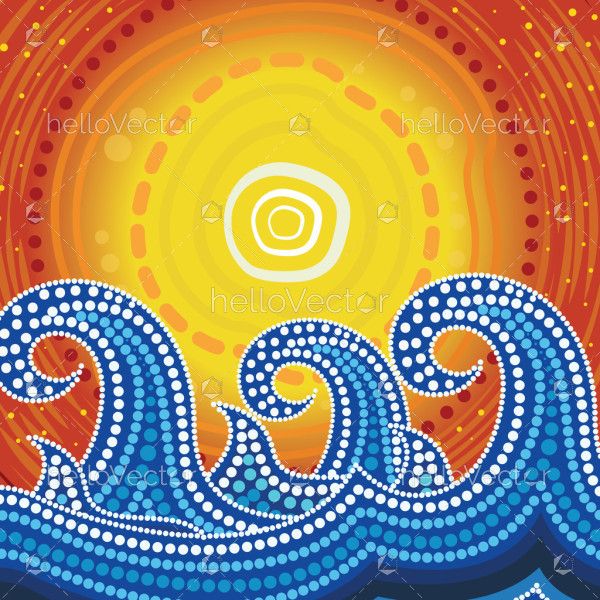 Water waves art in aboriginal dot style