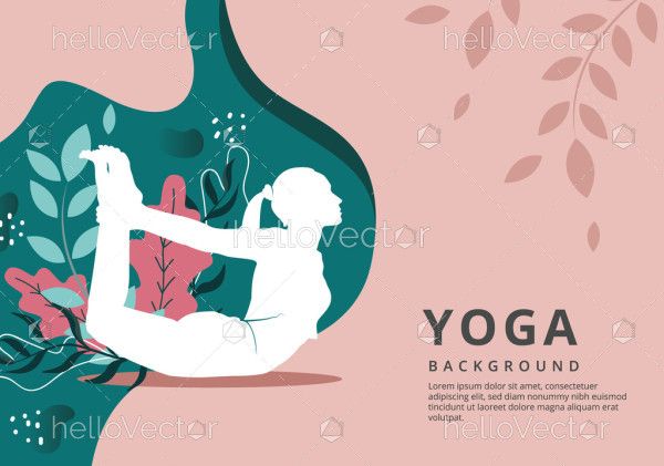 Yoga Woman Silhouette On Abstract Floral Background