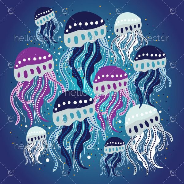 Aboriginal art vector painting with jellyfish